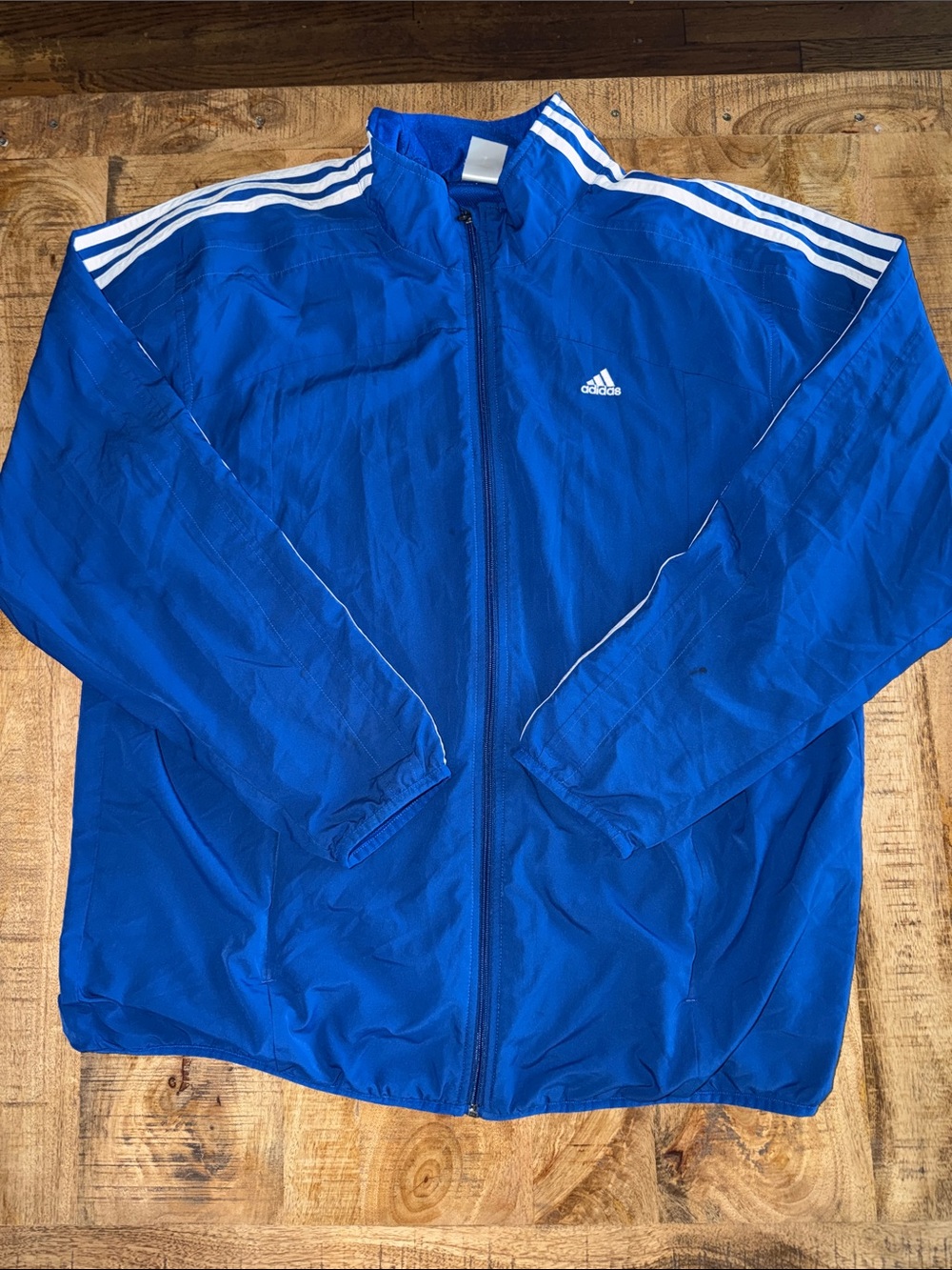 adidas Men's Royal Blue Windbreaker Jacket with White Stripes